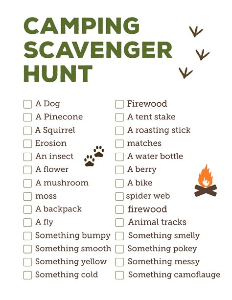 Camping Scavenger Hunt List Printable